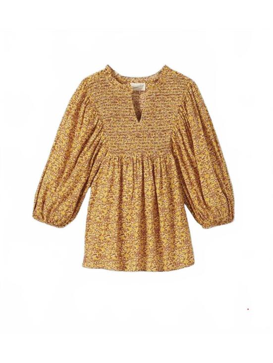 Universal Thread Tops - Universal Thread Yellow Floral Boho Peasant Blouse Size M Smocked Puff Sleeve